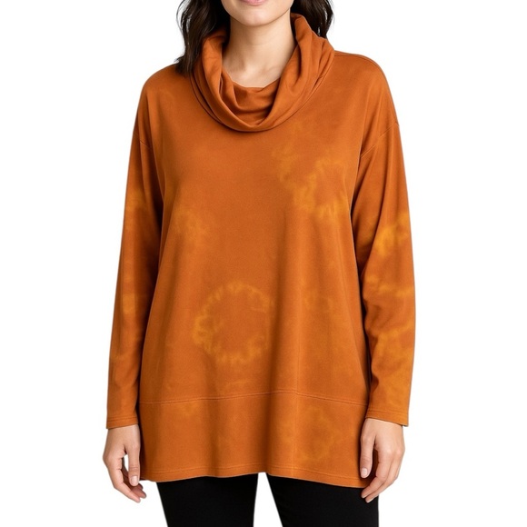 GARNET HILL Tie Dye Cowl neck Longline Oversized Athleisure Long Sleeve Shirt - Picture 1 of 10